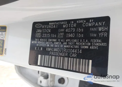 2024 Hyundai Elantra Hybrid Blue z USA, uszkodzony, nr VIN KMHLM4DJ1RU104414